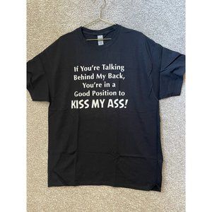 Gilden Adult Black Funny Quote “Behind my back” Short Sleeve T Shirt Size XL